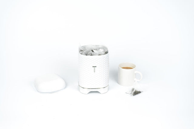 Lovello Retro Tea Canister with Geometric Textured Finish - Ice White