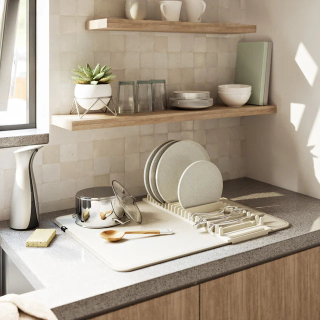 UDry Dish Drying Rack with Mat- Linen - The Organised Store