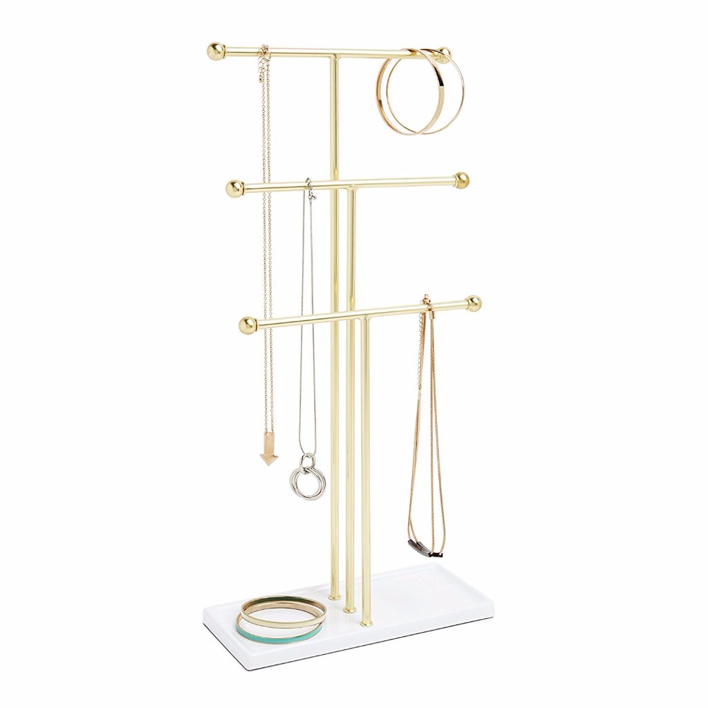 Jewelry Holder Stand with 4 Tier Necklace Holder Wooden Tray - Hivory