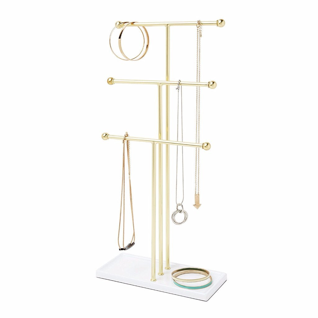 Jewelry Holder Stand with 4 Tier Necklace Holder Wooden Tray - Hivory