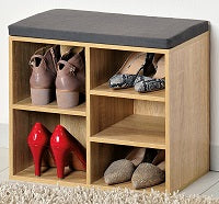 Shoe Cabinet With Seat Cushion Light Oak/Grey