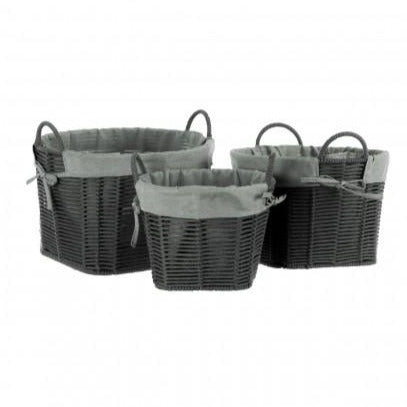 Seagrass Baskets With Pompoms - Natural/Grey - Various Sizes