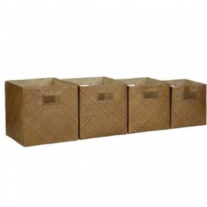 Set of 3 Round Cotton/Seagrass Baskets - Black/Natural