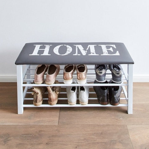 Shoe Cabinet Small-Whitewashed Look with Seat Cushion