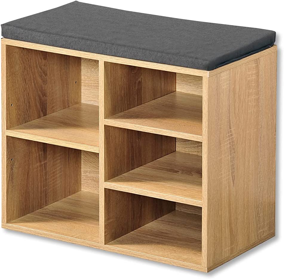 Shoe Cabinet With Seat Cushion Light Oak/Grey