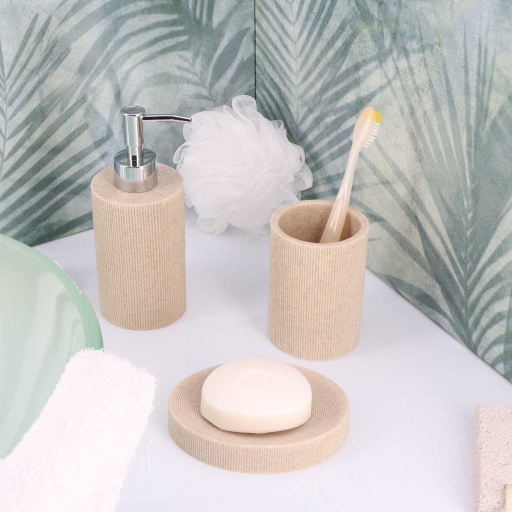 Polyresin Tumbler with Stripes- Natural
