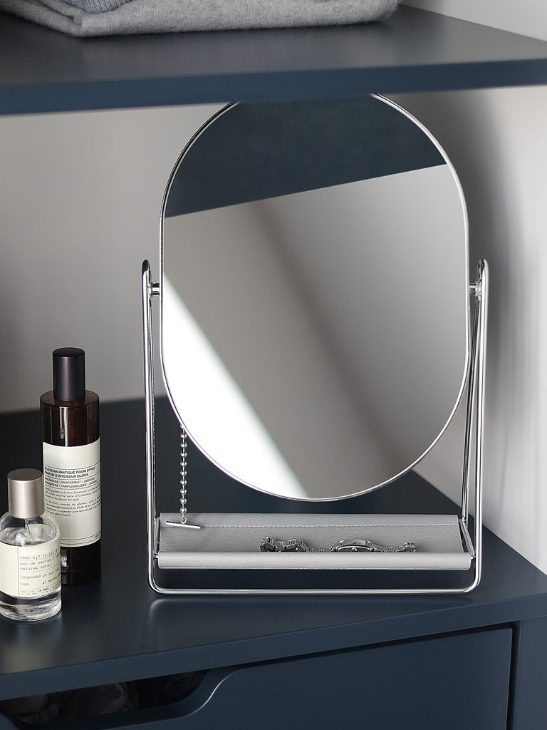 Dressing Table Mirror & Jewellery Stand - Pebble Grey & Silver