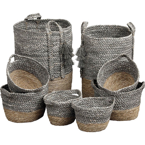 Straw And Cotton Storage Baskets - Natural/Black - Various Sizes