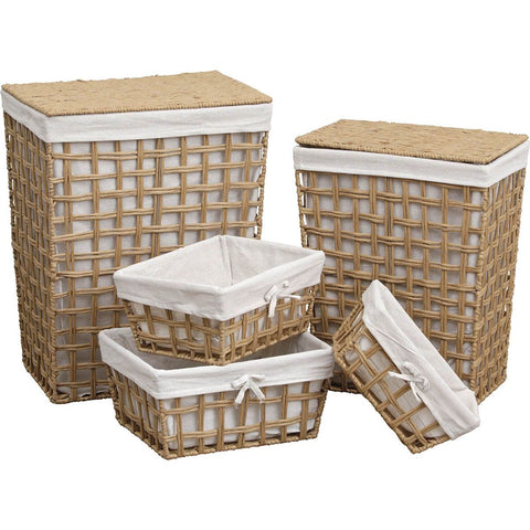 Cotton & Jute Basket with Jute Pompoms - Natural/White - Various Sizes