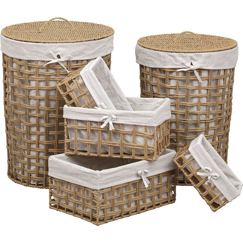 Laundry Basket With Lid - Paper And Straw -Ochre/Natural
