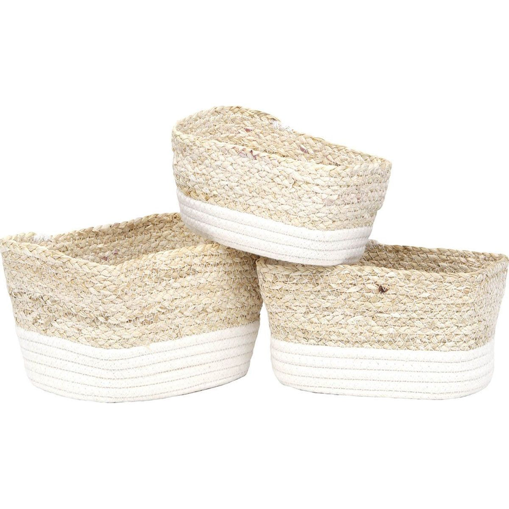 Set of 3 Rectangular Maize/Cotton Baskets