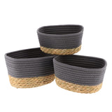 Set of 3 Rectangular Cotton/Seagrass Baskets - Grey/Natural