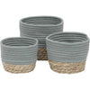 Set of 3 Round Cotton/Seagrass Baskets - Green/Natural