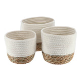 Set of 3 Round Cotton/Seagrass Baskets - White/Natural