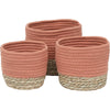 Set of 3 Round Cotton/Seagrass Baskets - Orange/Natural