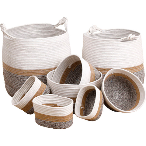 Straw And Cotton Storage Baskets - Natural/Black - Various Sizes