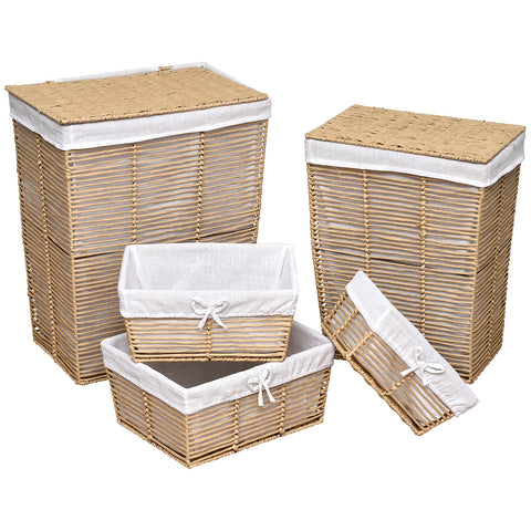 Set Of 4 Rectangular Storage Baskets With Lid - Bamboo - 2 Colours