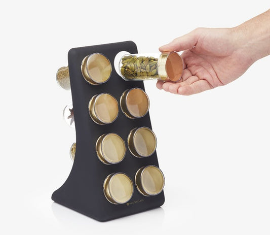 Eight Jar Spice Rack- Brass Finish Lids - The Organised Store