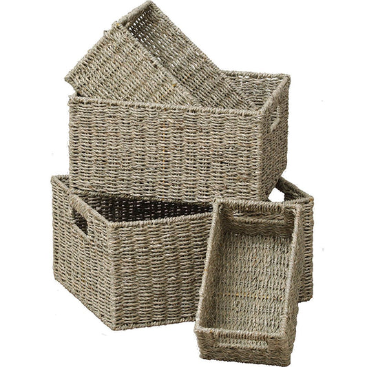 Set of 3 Rectangular Seagrass Baskets - Natural - The Organised Store