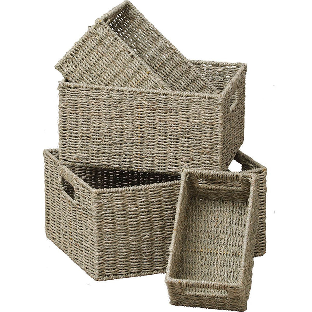Set of 3 Rectangular Seagrass Baskets - Natural