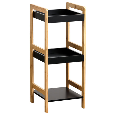 Bamboo Furniture With 2 Polyester Baskets And Shelves - Black