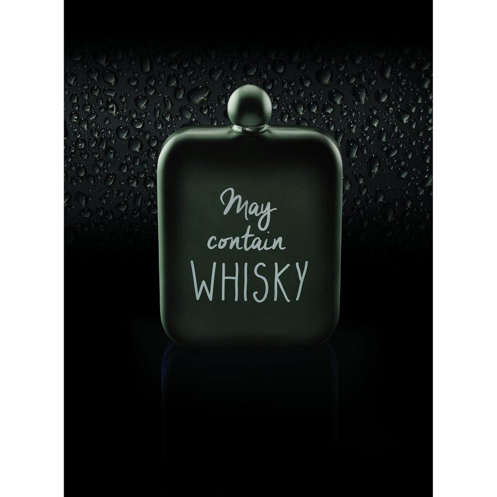BarCraft Grey Stainless Steel 'May contain whiskey' Hip Flask