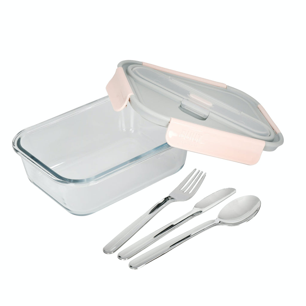 Built Glass Lunch Box With Utensils 900ml Cutlery Food Travel Storage  Leakproof