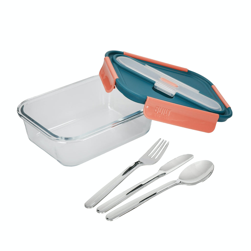  BUILT Bento Leakproof Lunch Box with Stainless Steel Cutlery,  Plastic, Green/Teal: Home & Kitchen