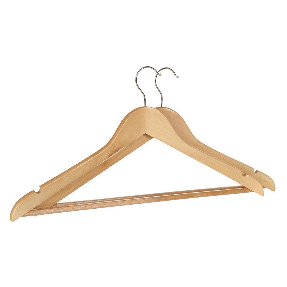 Pack of 2 hangers with natural bar for shirts and pants
