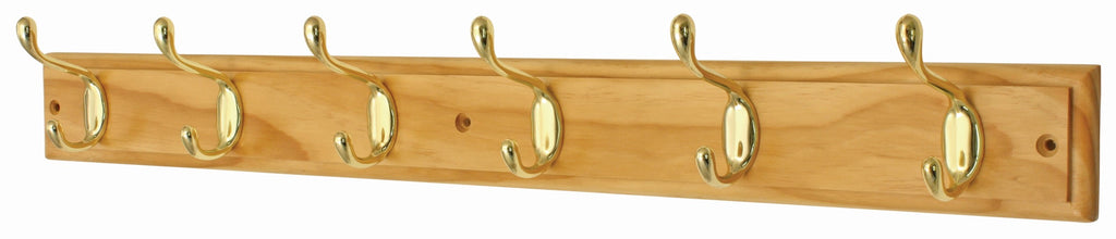 6 HD Brass Hooks on Stepped Pine - The Organised Store