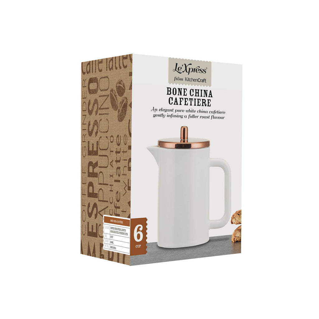 Le’Xpress Bone China Porcelain 6-Cup Cafetière with Copper-Effect Lid