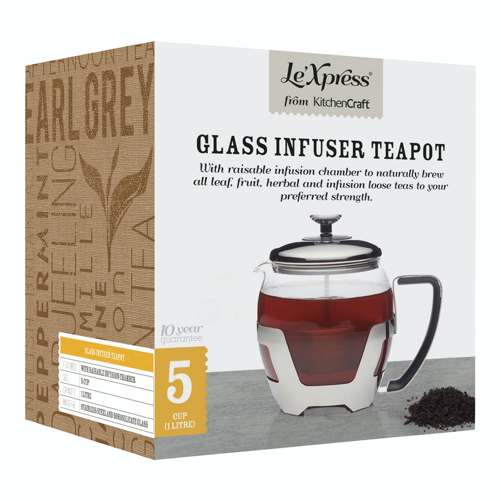 Le’Xpress 1 Litre Stainless Steel Teapot with Infuser Press