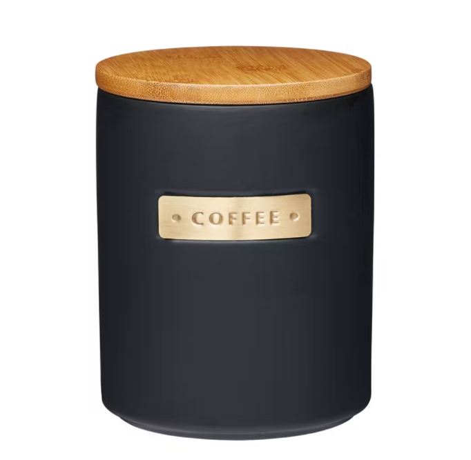 MasterClass Stoneware and Brass Effect Coffee Canister with Airtight Bamboo Lid