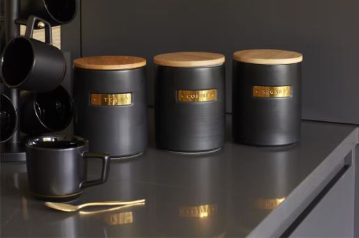 MasterClass Stoneware and Brass Effect Coffee Canister with Airtight Bamboo Lid
