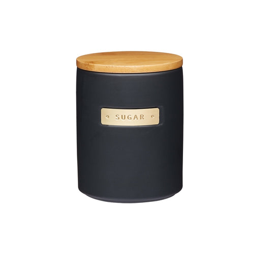 MasterClass Stoneware and Brass Effect Sugar Container with Airtight Bamboo Lid - The Organised Store