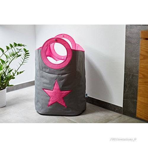 Laundry Bag Grey Pink Star - The Organised Store