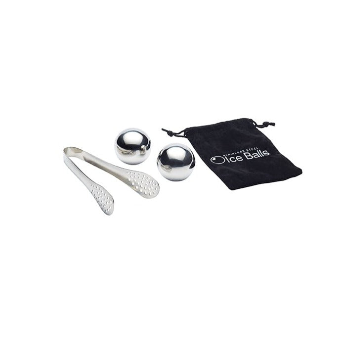 Stainless Steel Ice Balls, Tongs and Storage Bag