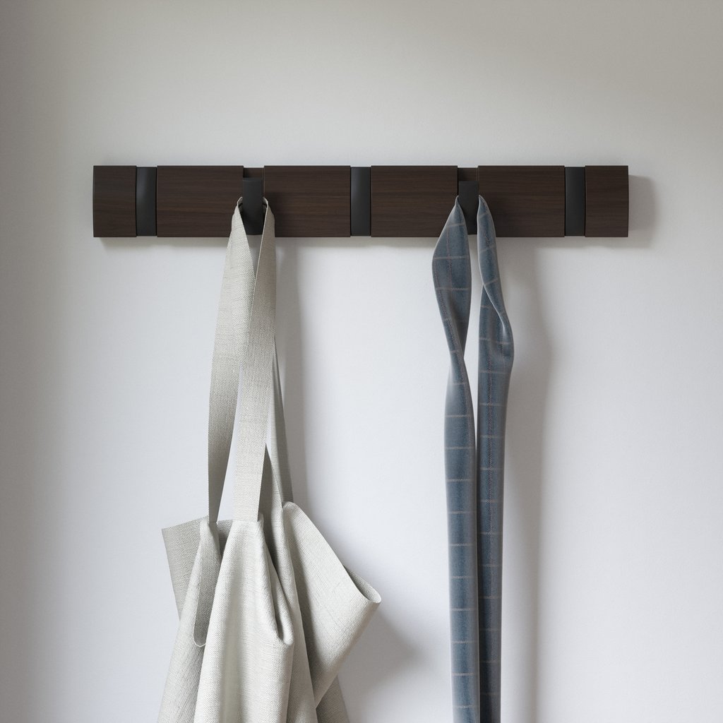 Wall Hook Rail-Mounted Hanging Rack with 5 Retractable Hooks