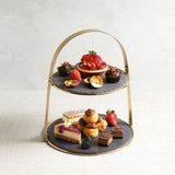 Artesá 2-Tier Brass Cake Stand with Round Slate Serving Platters