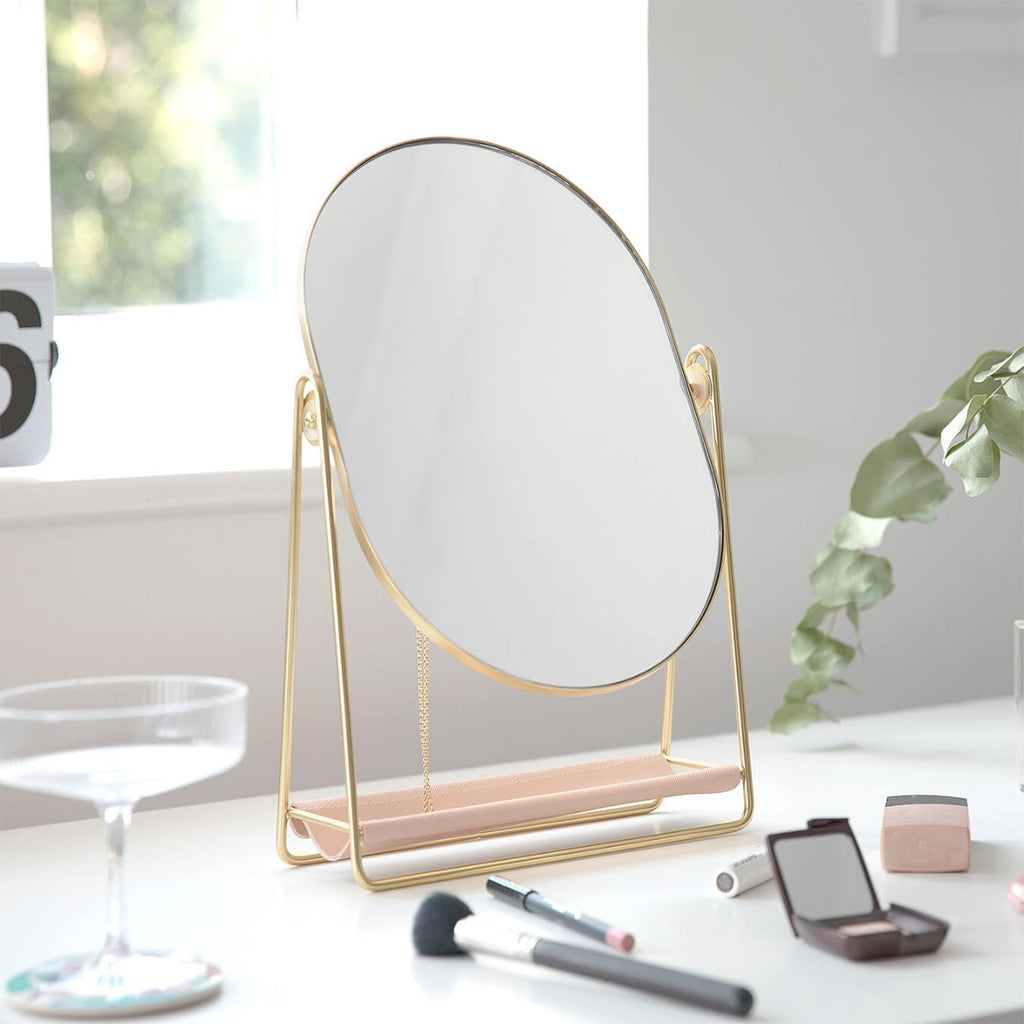 Dressing Table Mirror & Jewellery Stand - Blush & Gold