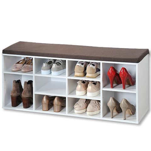 Shoe Cabinet/Bench With Seat Cushion And Storage Compartment