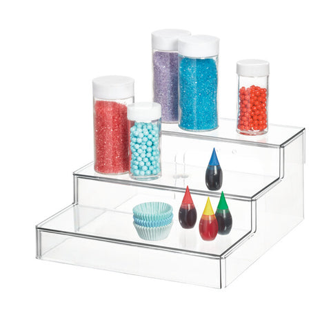 iDesign Crisp Plastic Stadium Spice Rack, 3-Tier Organizer, Clear