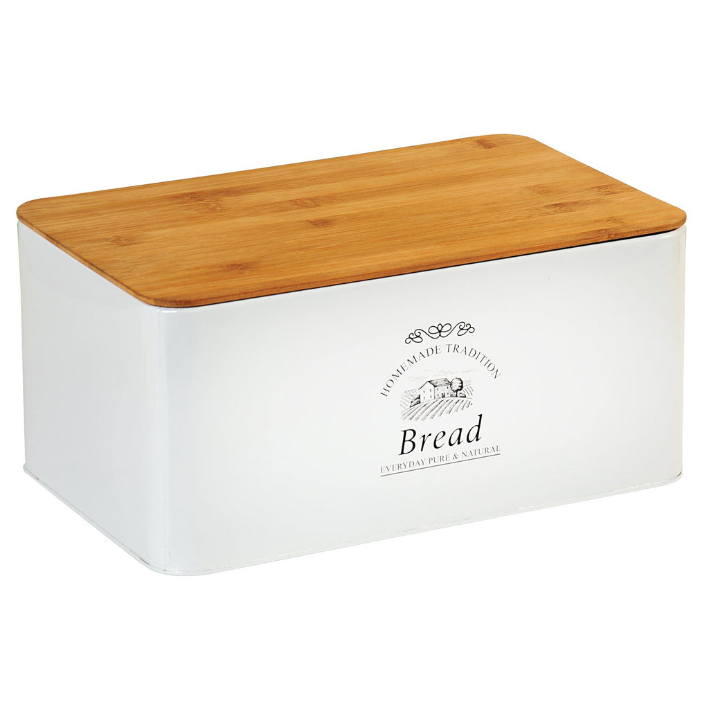 Bread Bin White & Bamboo - The Organised Store